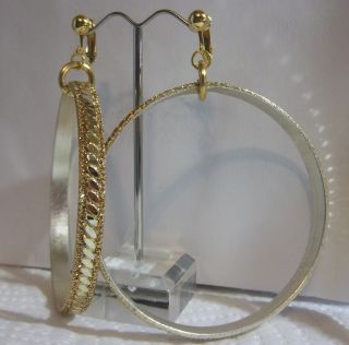 Clip on 3 Laser Cut Gold Glitter Hoop Earrings J230 Juicebox Jewels