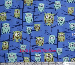 Michael Miller Hoot Owl Blue Quilt Fabric by Yard