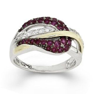 Ruby and White Topaz Buckle Ring in Sterling Silver and