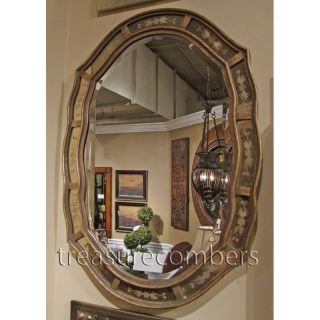 Horchow Etched Oval Wall Mirror Antiqued Gold Leaf Venetian Beveled