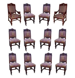 6789 R J Horner 12 PC Carved Mahogany Dining Chair Set