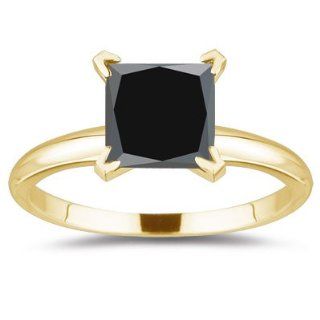 71 0.80) Ct Princess Cut Black Diamond Ring in 18K Yellow Gold