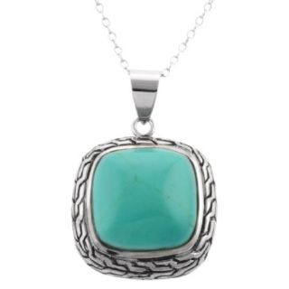 Sterling Silver Square Braided Turquoise Pendant Necklace