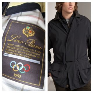 Loro Piana Horsey 1992 Olympics Black with Leather Collar Jacket Mens