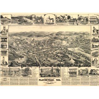 1888 Birds eye map of Placerville, California Home