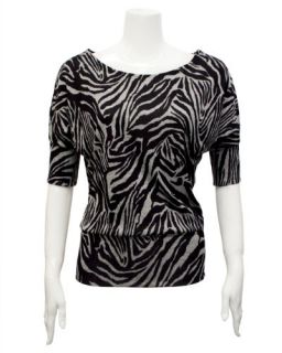 Ladies Black White Zebra Pattern Half Sleeve Top Clothing