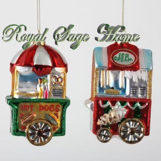 70651213 Hot Dog Stand Ice Cream Cart Wagon Glass Christmas Ornament
