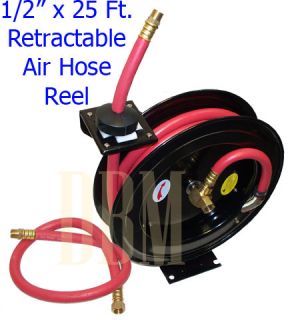 25 ft Retractable Rubber Air Hose Reel 300 PSI
