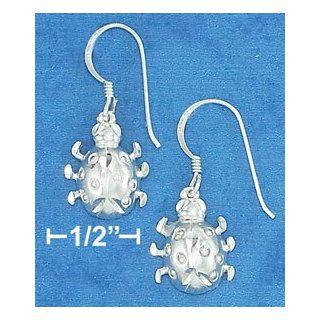 Sterling Silver Hp 13mm Long Lady Bug Earrings on French