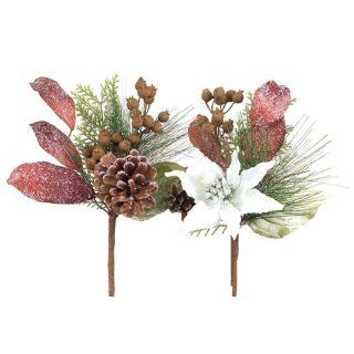 Pack of 12 Christmas Greens Silk Poinsettia, Pine & Berry