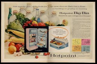 1956 Hotpoint Big Bin Refrigerator Freezer Double Page Ad