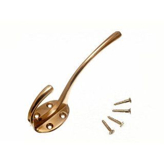 SINGLE HAT AND COAT ROBE HANGER CLOTHES HOOK POLISHED BRASS + SCREWS