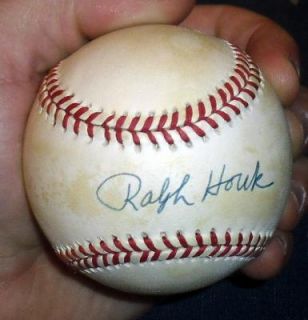 Ralph Houk Hand Signed Baseball Rawlings Gene Budig w Cube w COA