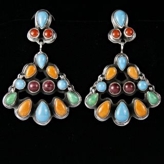 Navajo Geneva Apachito Hotevilla Earrings Turquoise Sterling Silver