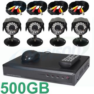 Home Security System 4 Waterproof IR Cameras CCTV 500GB HDD VGA H 264