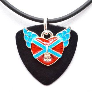 Guitar Pick Necklace with Wing Locked Heart Charm Unique