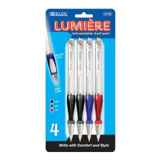 BAZIC Lumiere Asst. Color Retractable Pen w/ Grip (4/Pack