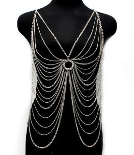Basketball Wives Wearable Body Chain Necklace Rhinestone Multi Layer
