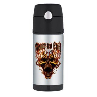 Thermos Travel Water Bottle Fear No Evil Flaming Skull