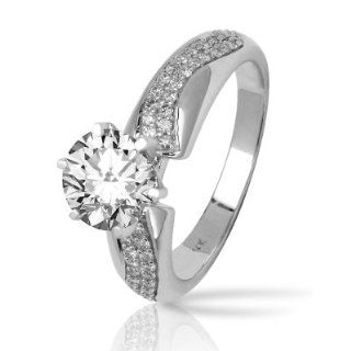 Two Rows Of Pave set Round Diamonds Engagement Ring with a 0.84 Carat