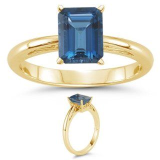 89 Cts London Blue Topaz Solitaire Ring in 18K Yellow Gold 3.5