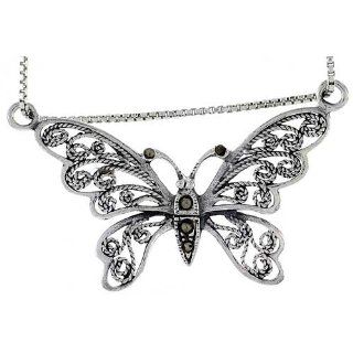 925 Sterling Silver Filigree Butterfly Pendant (w/ 18