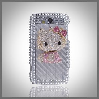 HTC myTouch 4G 3D Gold Metal Hello Kitty Bling Rhinestone Silver Case