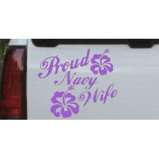 5in X 5.8in Purple    Proud Navy Wife Hibiscus Flowers Military Car
