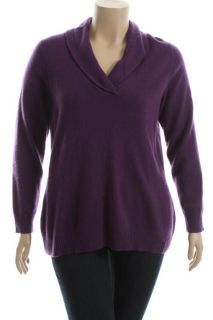 Charter Club New Purple Cashmere V Neck Shawl Collar Pullover Sweater