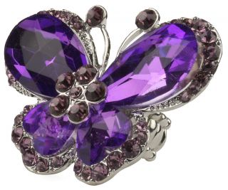 Large Purple Crystal Stone Butterfly Stretch Bling Ring