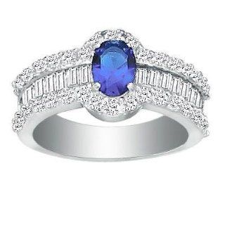 Sterling Silver Baguette Style Ring With Blue CZ In The Middle.Size 7