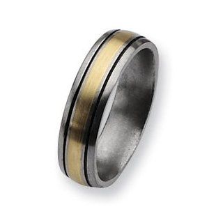 Titanium 14k Gold Inlay 6mm and Antiqued Band TB108 7.5 Jewelry