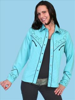 PL 739 Scully Western Cowgirl Shirt XXL Studded Cross Turquoise