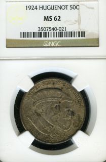 1924 NGC MS 62 Huguenot Commem Half Dollar 50c HA207
