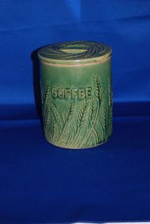 Hull Pottery Yellow Ware Stoneware Coffee Canister with Lid Green