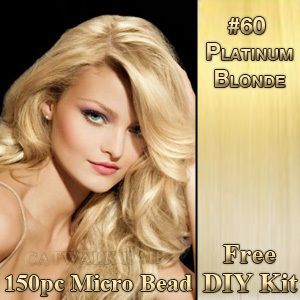 20 Remy Human Hair Extensions 150pc MICRO BEAD I TIP DIY KIT 60 Blonde