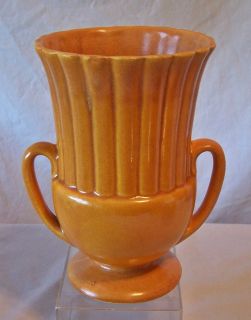 Vintage Hull Pottery Orange Drip Mid Century Modern Two Handle Vase