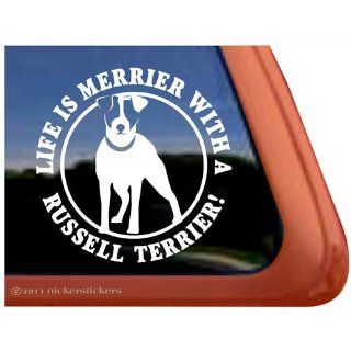 Life Is Merrier with a Russell Terrier JRT Dog Vinyl Window Decal