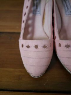 Vintage 80s Pink Fabric Cut Out Geometric Pump Wedges 8 M 38 5
