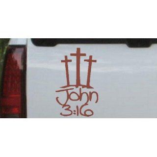 Brown 6in X 9.5in    3 Crosses With John 316 Christian Car Window