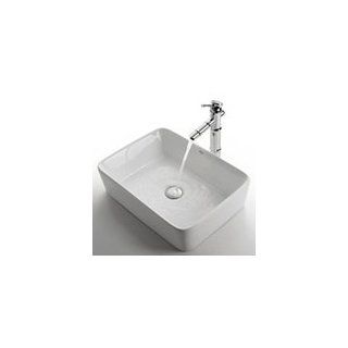  White Rectangular Ceramic Sink KCV 121 and Bamboo Faucet   