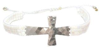 Mishky Sterling Silver Hammered CrossCruz White Mesh Glass Seed