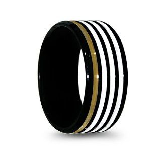 Titanium Ring. TriColor Gold, White & Black. Width 8.6mm.(Size 8