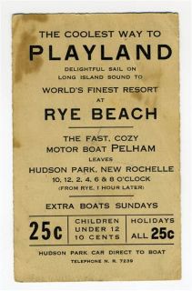 Motor Boat Pelham Hudson Park to Rye Beach Playland Ad Card 1930S