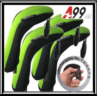 A99 Golf Neoprene Hybrid Head Cover Headcovers 4pcs Black Green