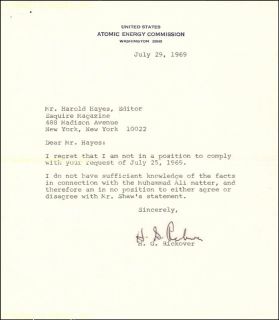 Hyman G Rickover Typed Letter Signed 07 09 1969