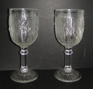 Vintage Jeannette Glass Co Iris and Herringbone Stem Glasses