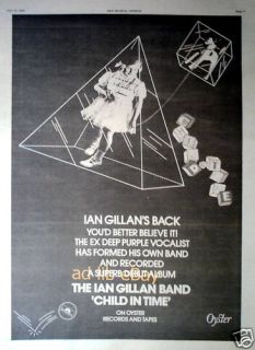 Ian Gillan Band Child in Time Poster Size Ad 1976 Advert Advertisement