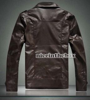  Mens Causal Slim PU Leather Biker Jacket Coat Zipper Black M~XXL N98B