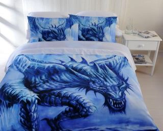 Stunning Ice Dragon Blue Double Size Quilt DOONA Cover Set